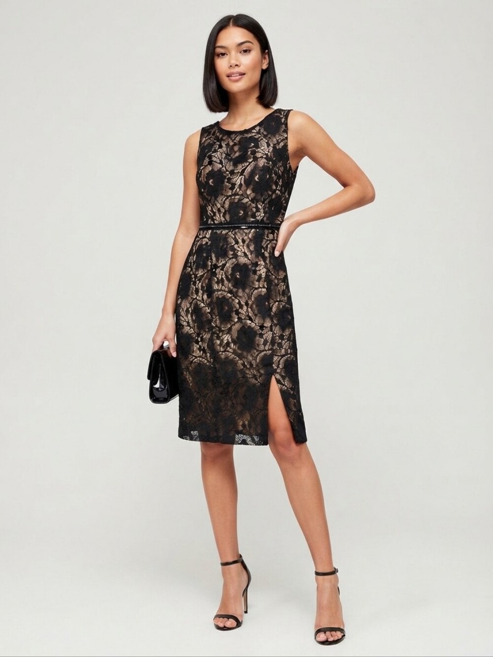 NEW Black Lace Overlay Cocktail Dress with Nude Lining Size 6